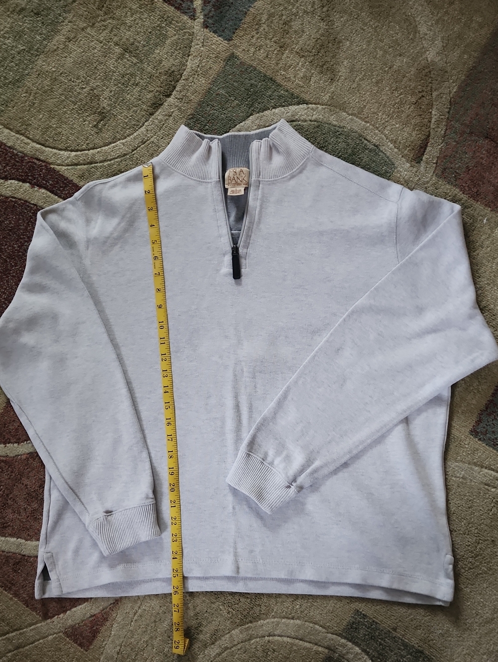 Jos A. Bank, Light Gray, Quarter-Zip Men's Sweater - Classic Casual Sz. LG.